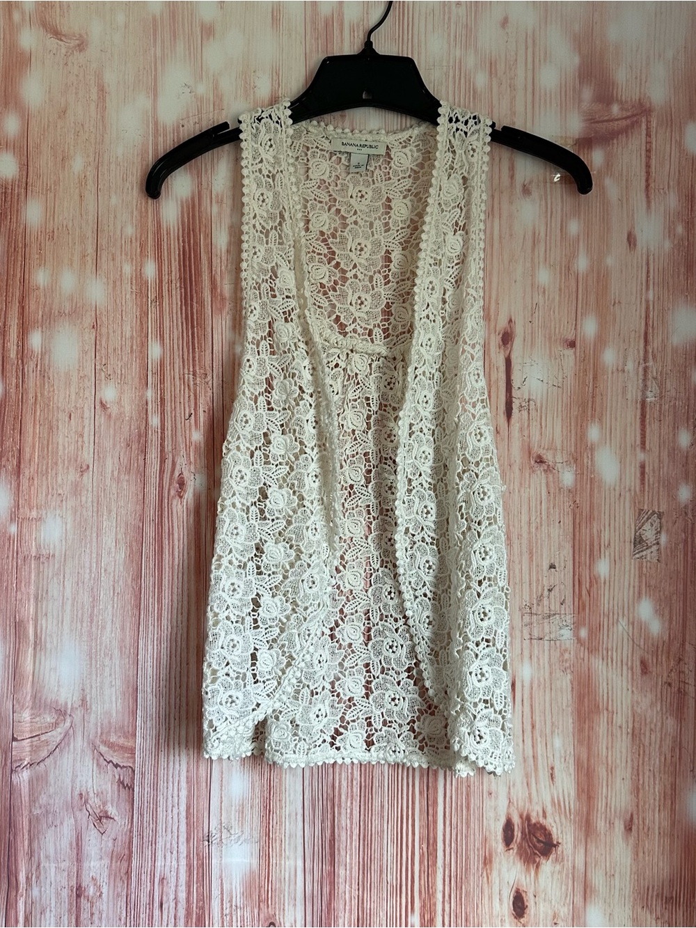 Banana Republic Factory Cream Floral Crochet Open Flyaway Boho Vest Size S